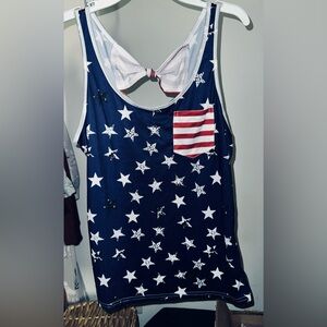 Women’s Navy Star Print Tank Top with Flag Pocket